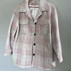 Sebby Pink and‎ White Plaid Pea Coat – Satin Lined – Size Medium